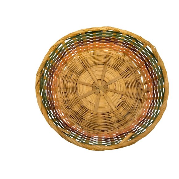 Round Wicker Easter Basket Rainbow Bands Green Purple Pink 8 inch - Picture 7 of 9